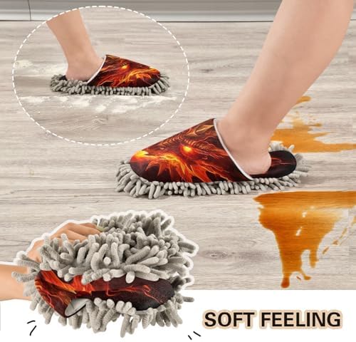 FLildon Microfiber Mop Slippers Dragon Head Red Washable