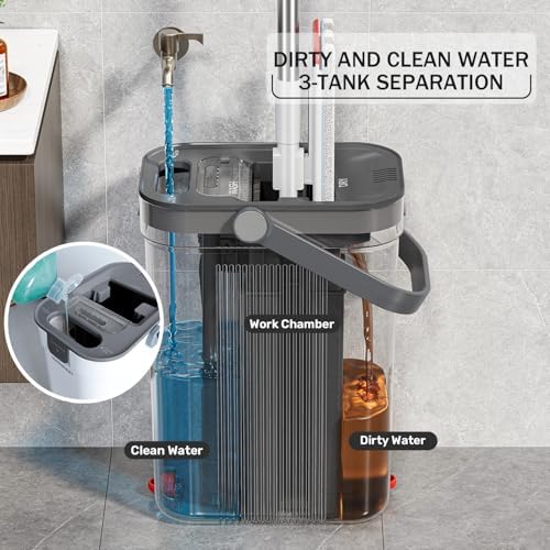 HoMettler 3-Tank Mop and Bucket Set with Microfiber Pads