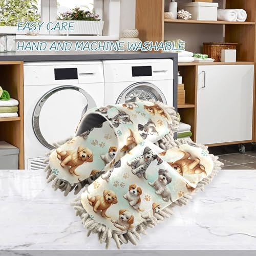 Xigua Microfiber Cleaning Slippers Dogs Pattern Washable Mop Shoes