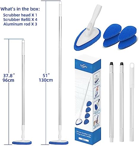 Qaestfy Long Handle Tub Scrubber with 51 Handle and 5 Pads