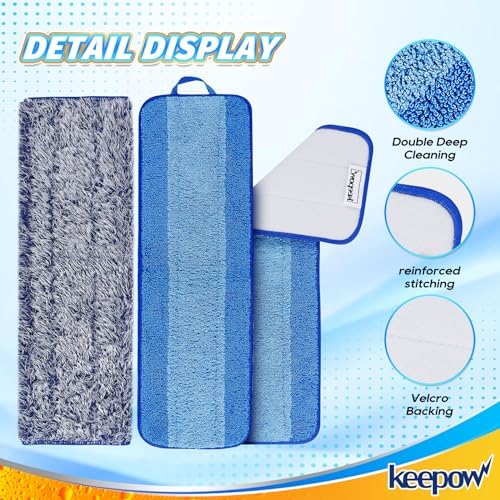 KEEPOW 18 Inch Microfiber Mop Pad 4 Pack