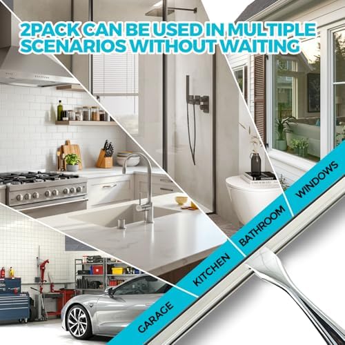 ALFLOD 2 Pack 10 Inch Shower Squeegee with Soft Blade and Hook