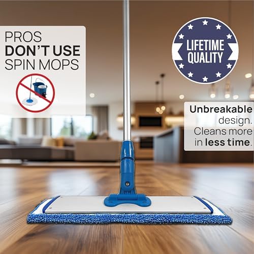 18 Pro Microfiber Floor Mop - 3 Washable Pads No Buckets Needed