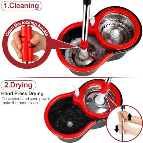 CooFel Spin Mop Bucket Set with Wringer and 3 Mop Heads