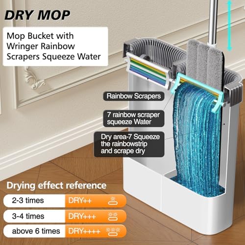 CTIME Mop and Bucket Set with Wringer 4 Pads