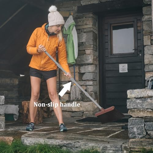 Kelamayi Upgrade Broom and Dustpan Set Self Cleaning with Dustpan Teeth Brown