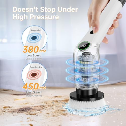 PUFTEM Power Scrubber with 8 Brush Heads 2 Speed Cordless
