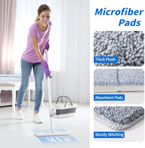 Oshang Flat Mop with Collapsible Bucket and Wheels