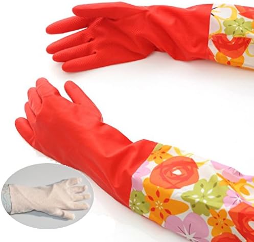 Treenewbid Kitchen Rubber Gloves with Warm Lining 2 Pairs