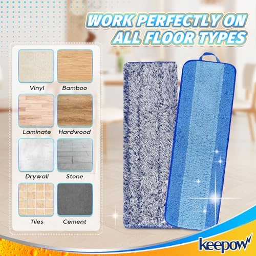KEEPOW 18 Inch Microfiber Mop Pad 4 Pack