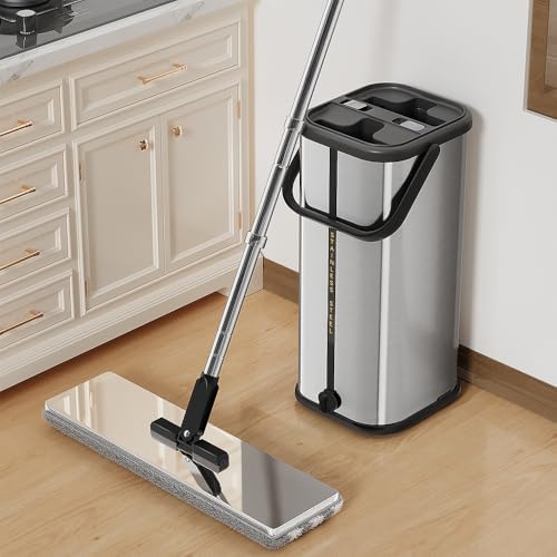 SWIFTIRON Flat Mop and Bucket Set with Wringer and Refills