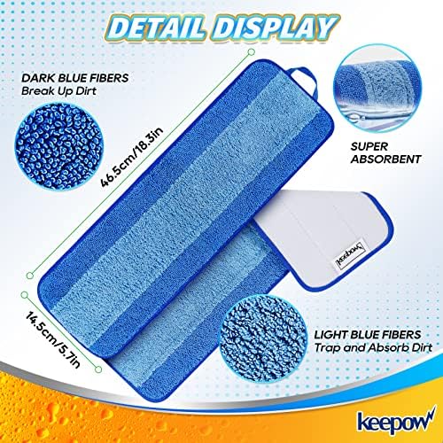 KEEPOW 18 Inch Microfiber Mop Pad 4 Pack