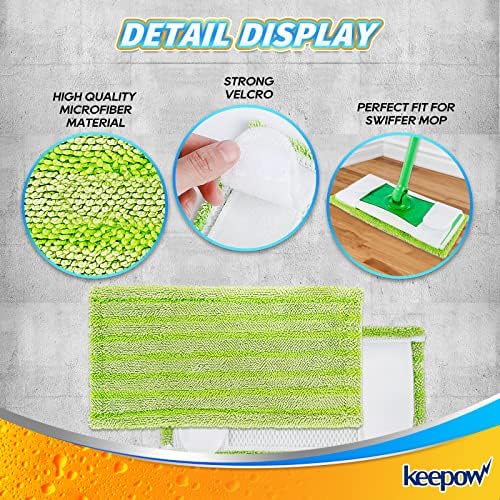 KEEPOW Reusable Mop Pads for Swiffer Sweeper 4 Pack