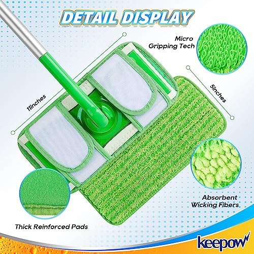 KEEPOW Reusable Mop Pads for Swiffer Sweeper - 5 Pack