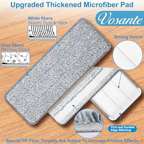 Vosante 4pcs Microfiber Mop Pads Replacement for Joymoop and Bucket Set